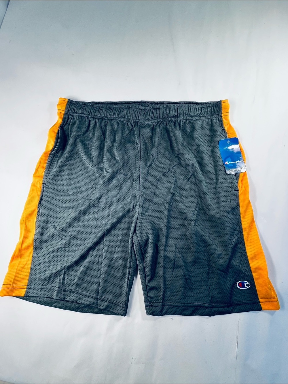 Champion Authentic Men’s Size XL Athletic Shorts Gray Orange Side Panels NEW